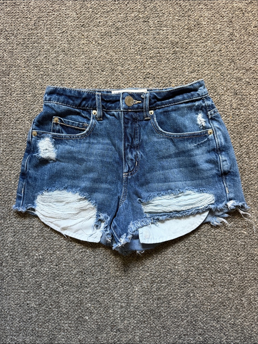 Garage Distressed Blue Denim Jean Shorts